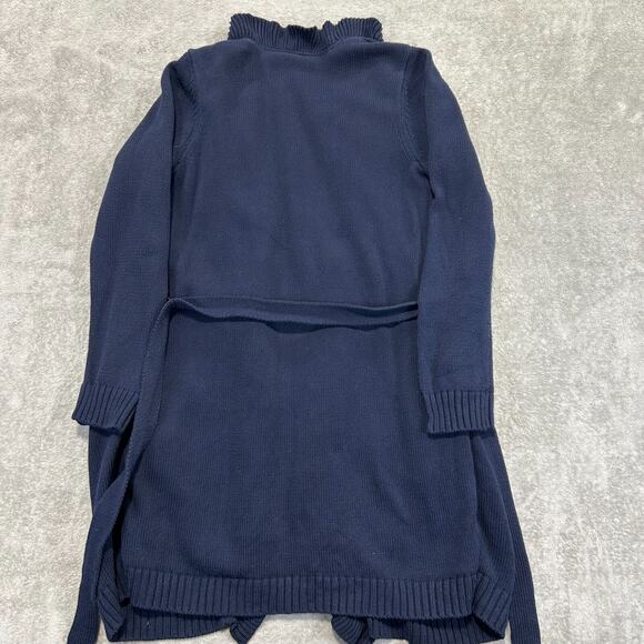 Talbots Blue Ruffle Cardigan Womens Medium Tie Waist Lined Pockets Cotton Blend - Picture 12 of 12